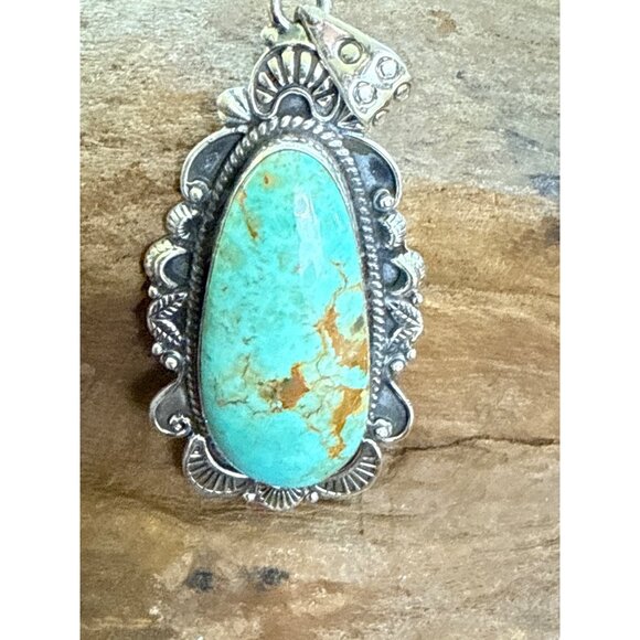 Large  Sterling Silver RoystonTurquoise Pendant - Picture 1 of 5
